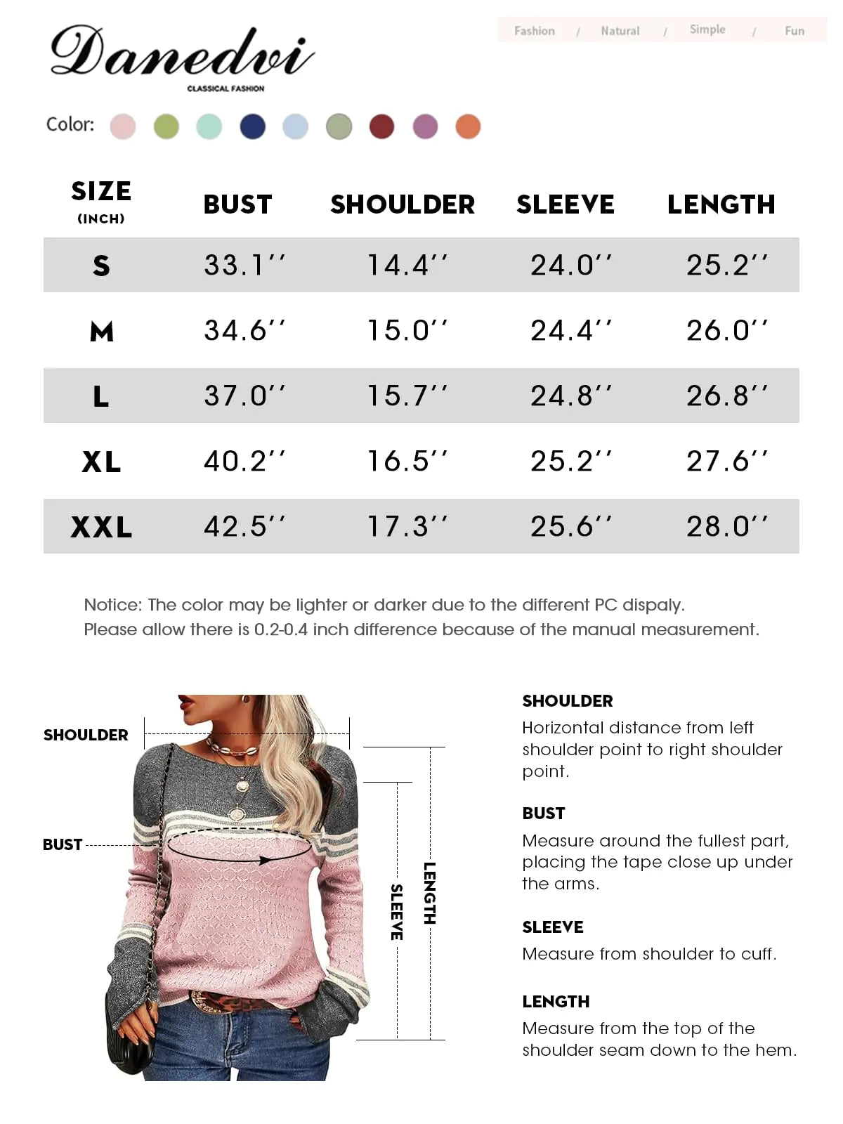 Danedvi Women Autumn Winter Colorblock Pullover Sweaters Round Neck Striped Slim Fitting Knitwear Tops Black Large