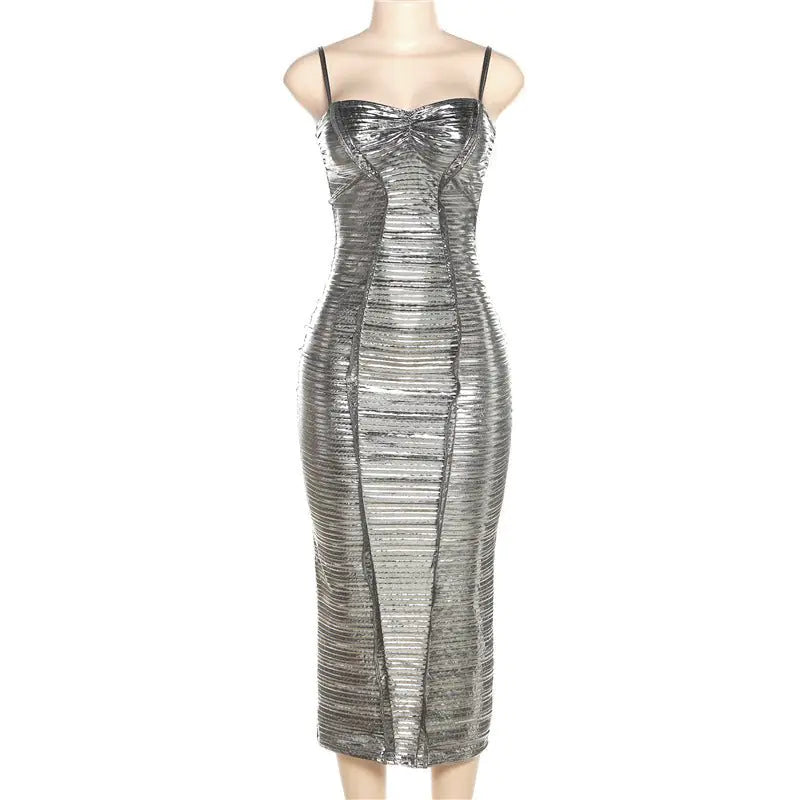 No Ceilings Metallic Midi Dress