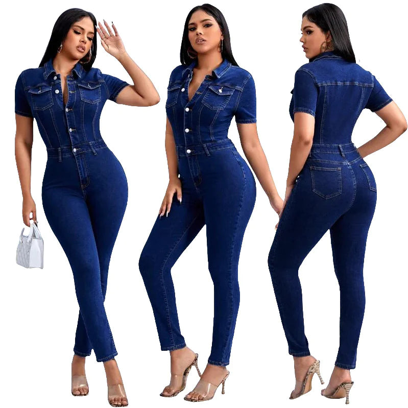 Women's Skinny Denim Jumpsuit