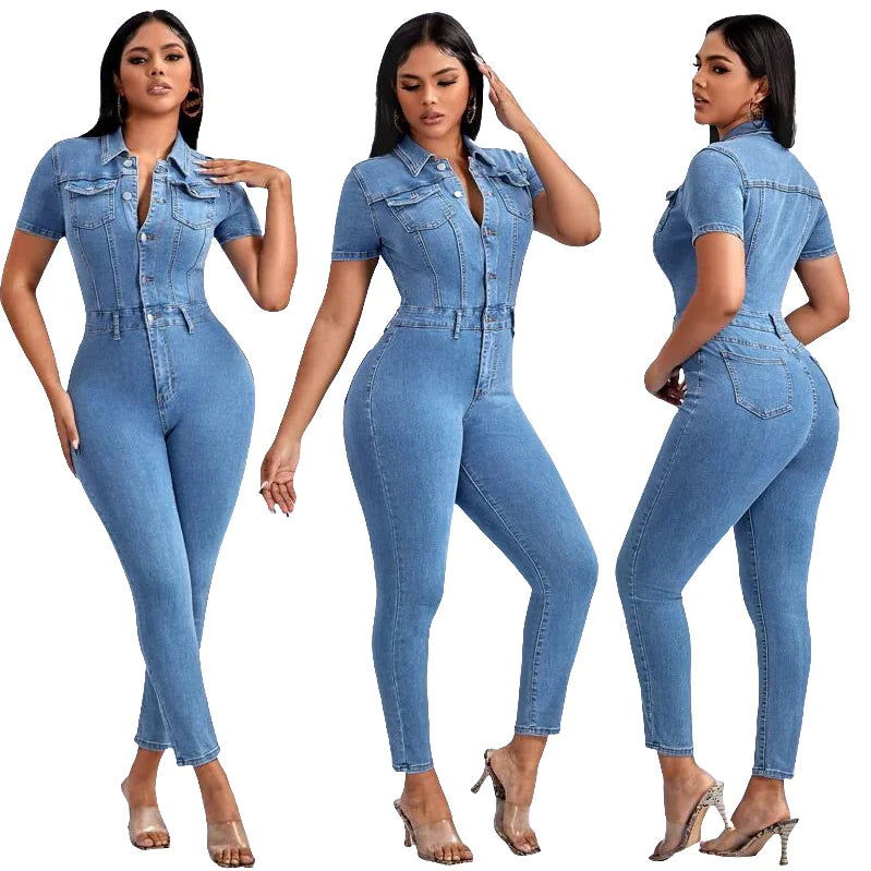 Women's Skinny Denim Jumpsuit