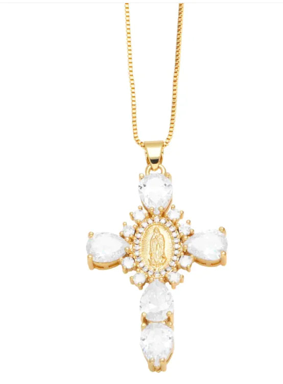 European And American Micro Zircon-inlaid Pendant Creative Personality Virgin Cross Necklace